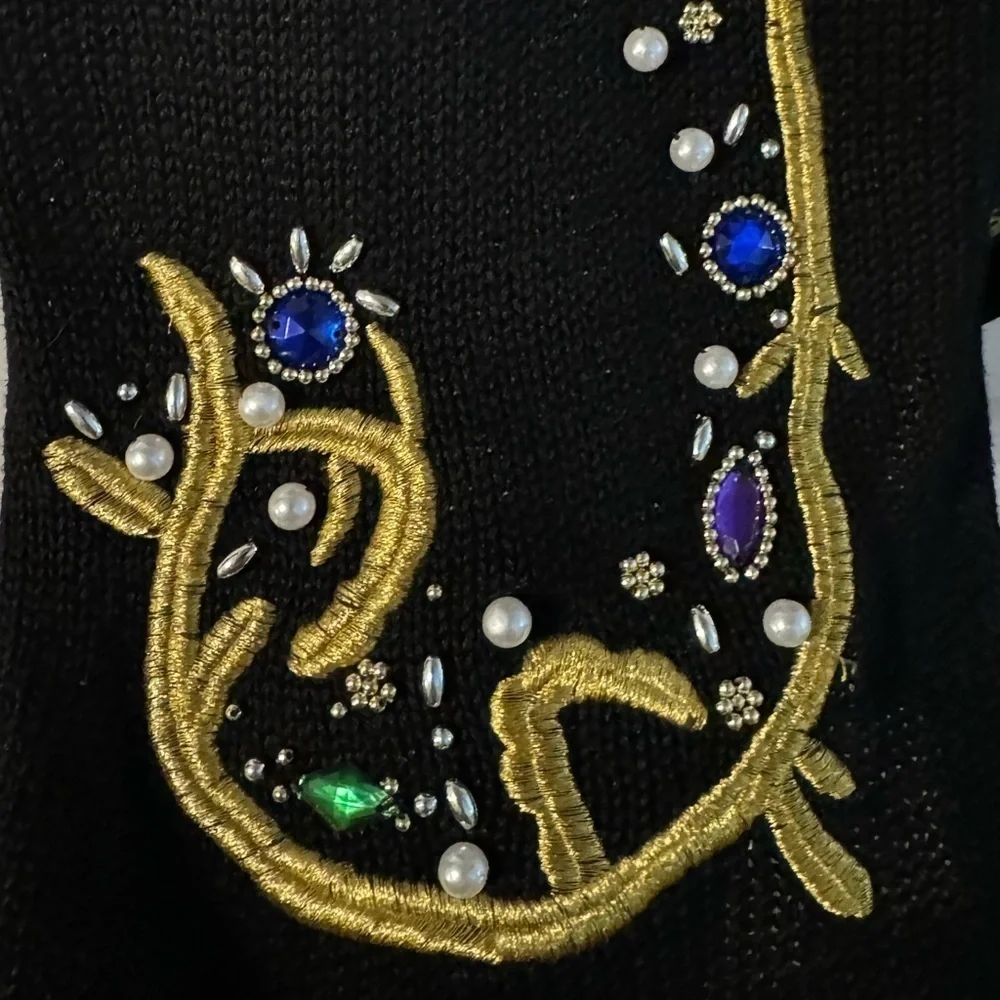 80’s Victoria Jones Embroidered Beaded Embellished Black Gold Cardigan Fran Fine - Picture 8 of 14